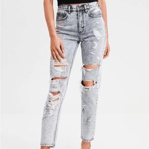 American Eagle Distressed Gray Acid Wash Mom Jean - image 1